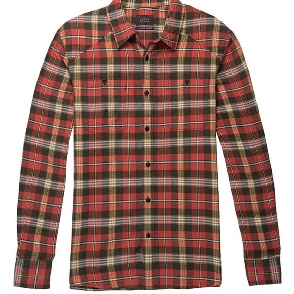 JACHS New York Men’s Classic Fit Plaid Flannel Shirt Red Green Medium - Picture 3 of 13